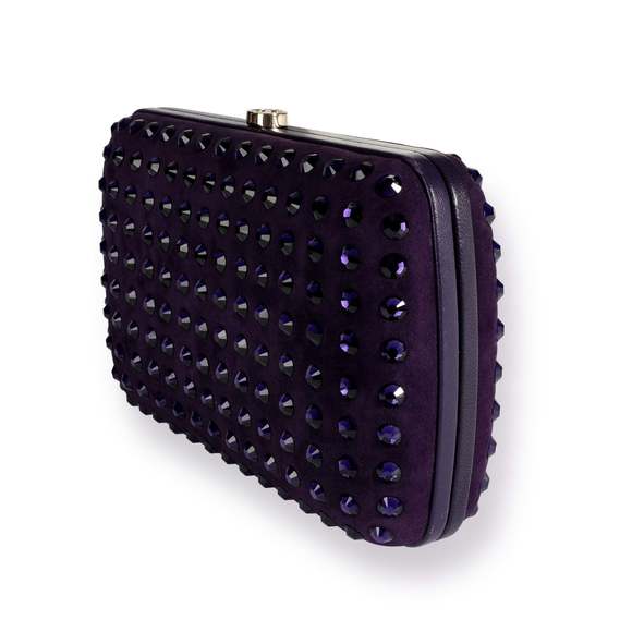 Gucci Purple Suede & Crystal Studded Broadway Box Clutch - Picture 2 of 7